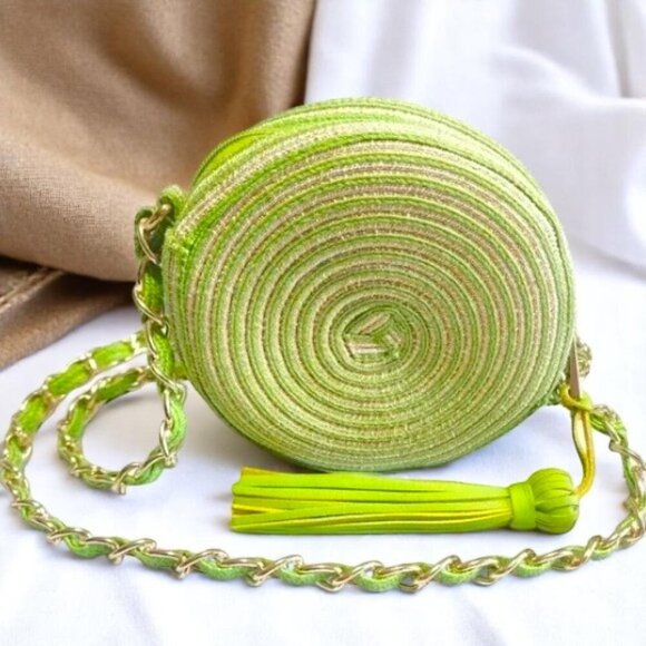 Shiraleah Chicago Round Small Crossbody Tassel Golden Chain Spring Mini Bag - Picture 13 of 17